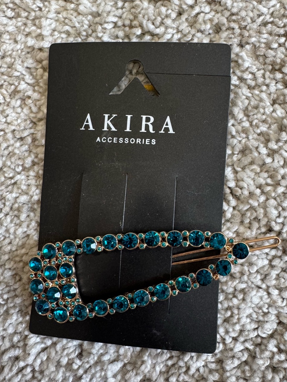 AKIRA Teal Crystal Oval Barrette Hair Clip